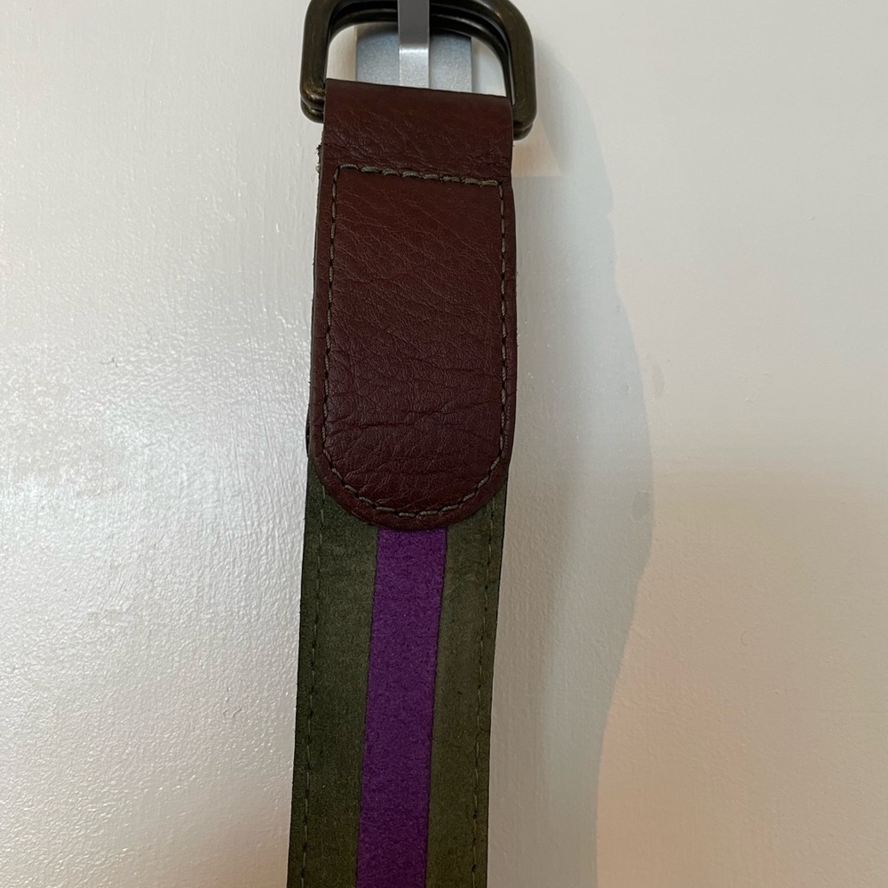 Men's Olive & Purple Suede Leather Accent Belt